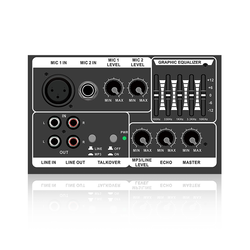 PL13-5EQ+AC: Горизонтальный аналоговый функциональный модуль с двумя микрофонными каналами и приоритетом микрофона для усилителя класса AB